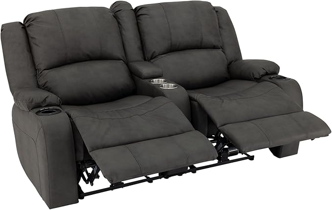 RecPro Charles 64" Powered Recliner RV Sofa with Console and Cupholders | Zero Wall Loveseat for Camper | Wall Hugger Couch with 2023 Updated Fabric (Gunmetal)
