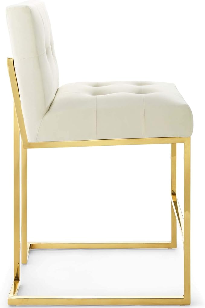 Modway EEI-3853- Privy Gold Stainless Steel Performance Velvet Counter Stool, Ivory