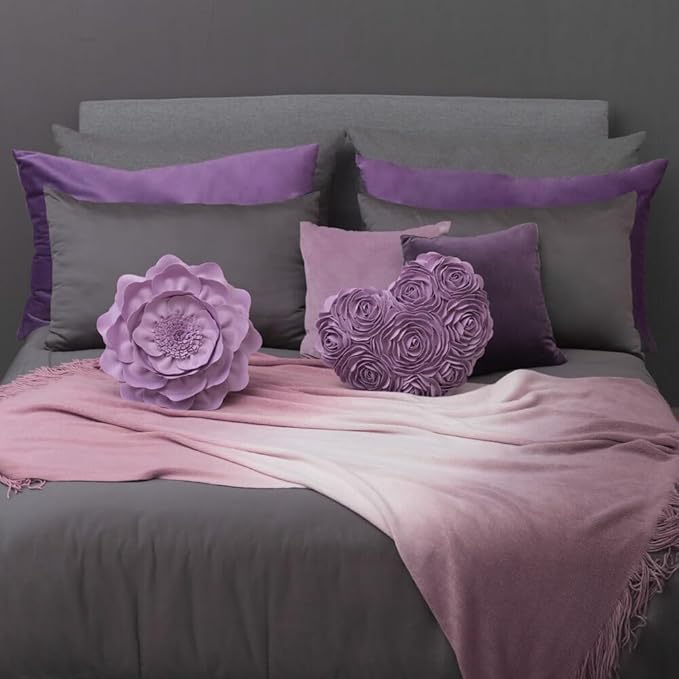 JWH Heart Flower Throw Pillow Covers Decorative Floral Shaped Accent Cushion Soft Pillowcase for Sofa Couch Living Room Bed Chair 14x16 Inches Purple Lilac