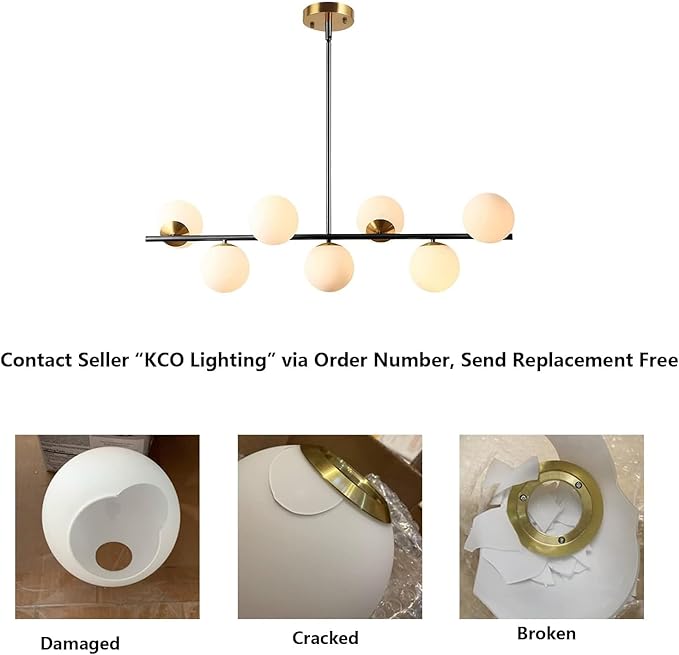 KCO Lighting Black and Brass Linear Pendant Light Mid Century Modern Sputnik Chandelier 7 Lights Milk Glass Globe Kitchen Island Pendant Lighting for Dining Room Living Room