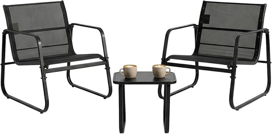 DUMOS 3 Piece Patio Furniture Set，Outdoor Patio Furniture Conversation Set with Table, Patio Sectional Bistro Sets for Lawn, Garden, Balcony, Poolside (Black)