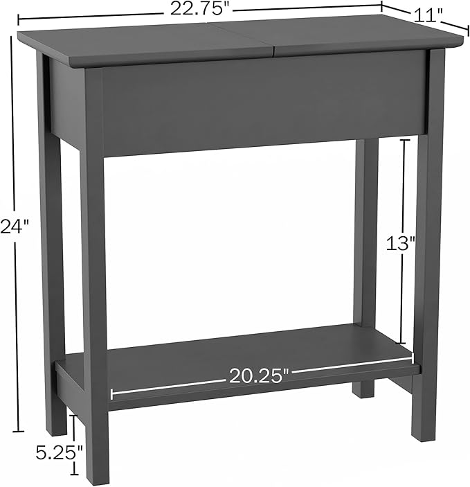 Lavish Home Flip Top End Table – Set of 2 Living Room End Tables with Hidden Hinged Storage Compartment and Lower Shelf (Gray)
