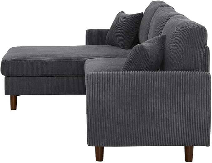Eafurn L Shaped Modular Sectional Sofa with Left Chaise Lounge, 3 Seater Corner Sectional Couch Corduroy Upholstered Sofa Set w/Thickness Seat Cushions for Living Room Apartment | Wooden Frame, Removable Cushions, pocket spring, Easy Assembly