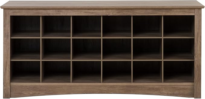 Prepac Gray Shoe Cabinet, Entryway Bench, Mud Room Organization and Storage Bench with 18 Shoe Cubbies 16"D x 48"W x 24"H