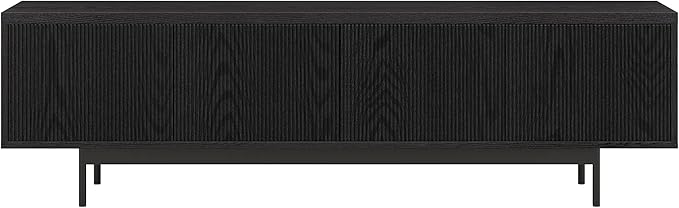 Henn&Hart Fluted TV Stand for TVs up to 75" with 2 Open-Concept Ribbed Storage Cabinets for Living Room, Family Room, or Office, Natural Black