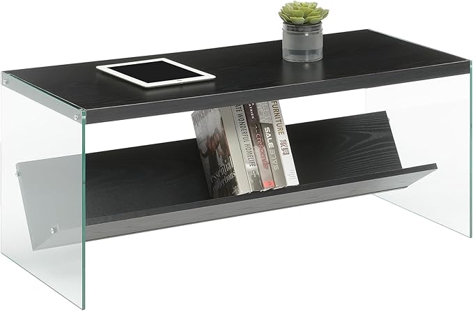 Convenience Concepts SoHo Glass Coffee Table 40" - Modern Living Room Table with Storage Shelf, Contemporary Coffee Table for Family Room, Black