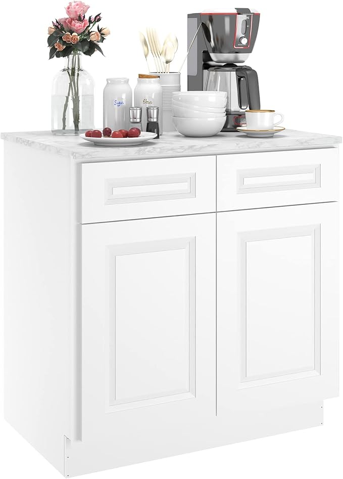 LOVMOR Kitchen Base Cabinets, Sideboard Storage Cabinet, Entryway Cabinet with 2-Drawers & Adjustable Shelf, 33" W X 24" D X 34-1/2"H
