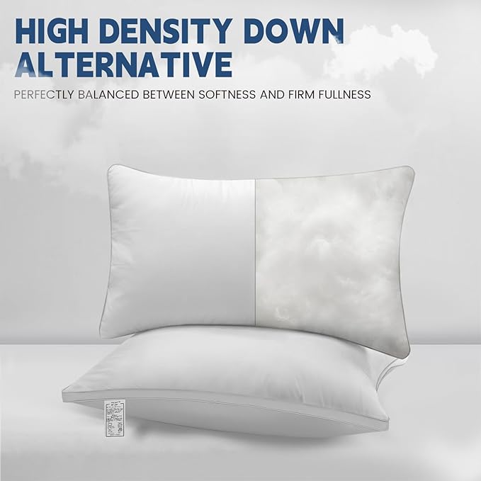 Pillows Standard Size Set of 2, Soft Fluffy Down Alternative Hotel Pillows, 20x26 Inches Bed Pillows for Sleeping