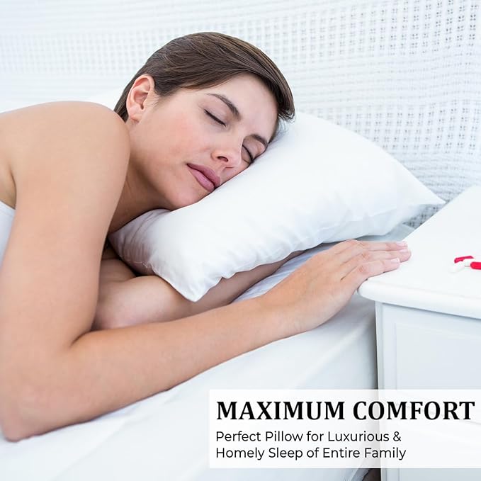 QUBA LINEN Queen Size Bed Pillows - Set of 2, Medium Density, Soft and Supportive for Back, Side, and Stomach Sleepers (Queen (Pack of 2)) (White, Pack of 2)
