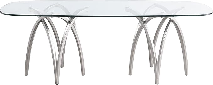 Meridian Furniture 554-T Madelyn Collection Modern | Contemporary Brushed Chrome Base Dining Table with 15MM Glass Thickness, 87" W x 39.5" D x 30" H, Silver