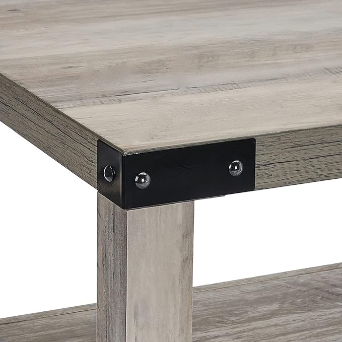 ROCKPOINT Furniture Barn Style Farmhouse Rectangle Accent Coffee Table, Grey wash