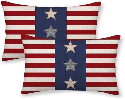 BETGINY 4th of July Pillow Covers 12x20 Set of 2, American Flag Stars and Stripes Freedom Throw Pillow Covers Linen Farmhouse Liberty Patriotic Independence Day for Couch Sofa Home Outdoor Decor
