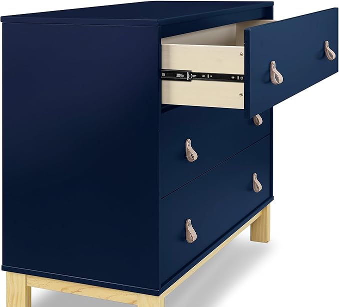 babyGap Legacy 3 Drawer Dresser with Leather Pulls and Interlocking Drawers by Delta Children, Navy/Natural