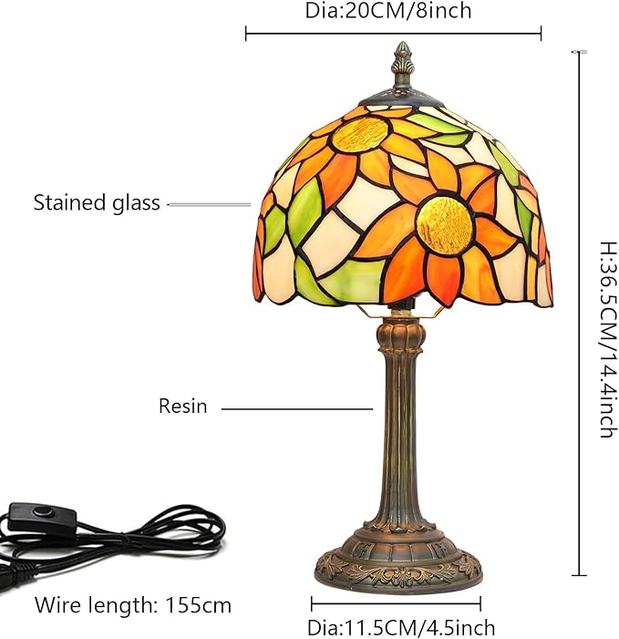 Tiffany Lamp Stained Glass lamp Small Bedside Table Lamps for Living Room Bedroom Dorm Kitchen Home Decor Festival Birthday Gift,Sunflower
