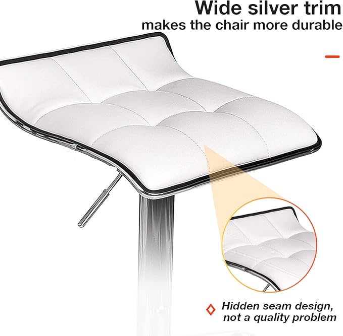 Set of 2 Barstool, Adjustable Swivel Gas Lift Bar Stools, PU Leather with Chrome Base, White
