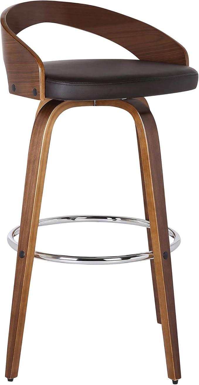 Armen Living LCSOBABRWA30 Sonia Barstool with Polyurethane Upholstery, 30"H, Walnut Wood Finish/Brown