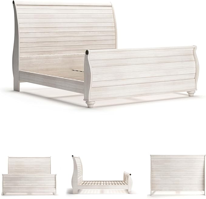 Signature Design by Ashley Willowton Coastal Sleigh Bed, Foundation or Box Spring Needed, King, Beige
