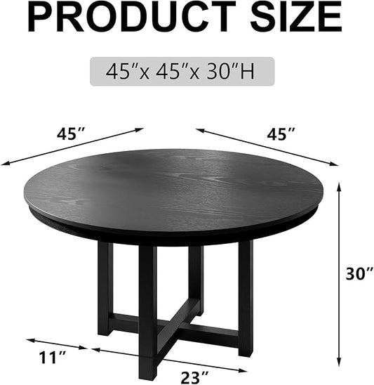 Casaphoria 45" Round Dining Table, Modern Kitchen Table for 4-6, Thickly Rounded Tabletop Farmhouse Dinner Table for Living Room, Kitchen, Bar, Easy Assembly, Black