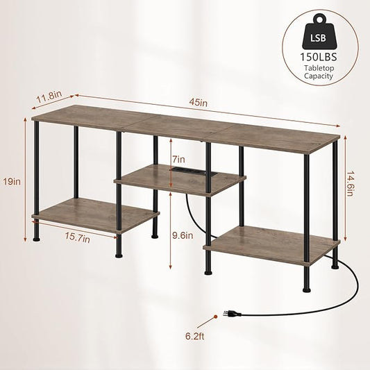 50 inch TV Stand for Living Room Small Entertainment Center with Storage Shelf & Power Outlets, Modern Farmhouse TV Console Table Media Cabinet for Bedroom, Rustic Grey
