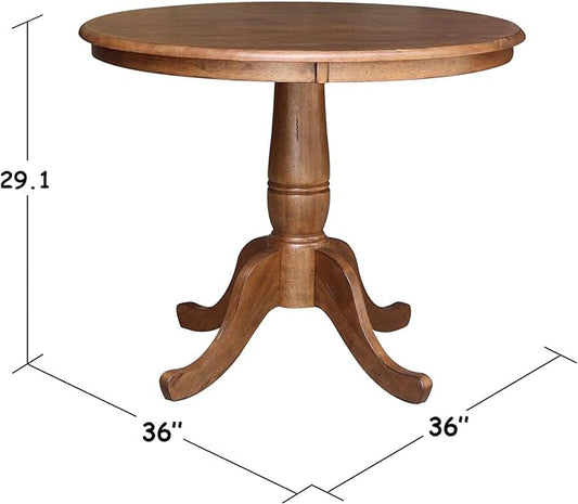 IC INTERNATIONAL CONCEPTS 36" Solid Wood Round Top Pedestal Table in Distressed Oak - 29.1" Height