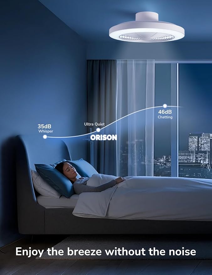 Orison Smart Bladeless Low Profile Ceiling Fan with LED-RGB Ambient Lighting Compatible with Alexa/Google Assistant/App Control, 6-Speed Color Change, Quiet Operation with Remote &App,19.7" (White)