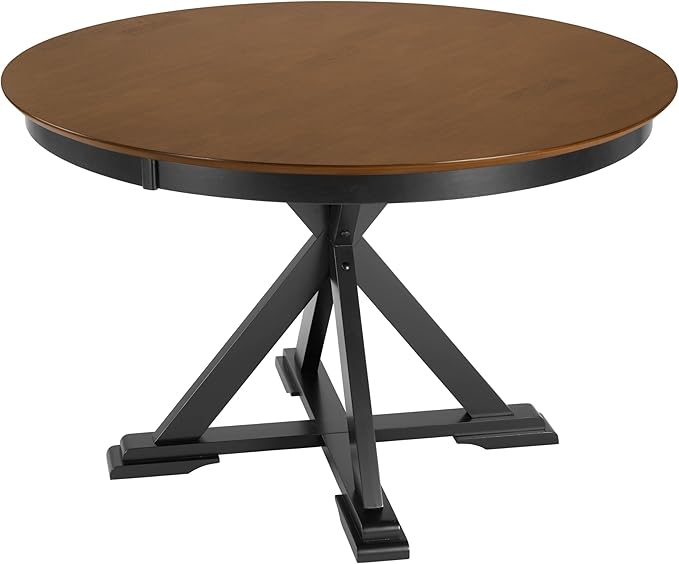 Bush Home Round Dining Table, 45 inch Trestle Design, Modern Transitional, West End Collection, Dark Brown and Black