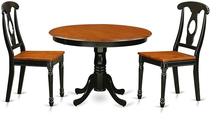 East West Furniture HLKE3-BCH-W 3 Piece Dining Room Furniture Set Contains a Round Dining Table with Pedestal and 2 Wood Seat Chairs, 42x42 Inch, Black & Cherry