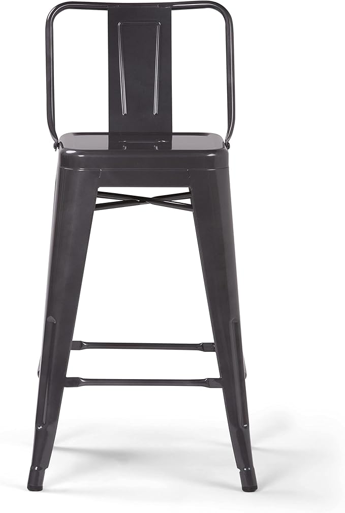 SIMPLIHOME Rayne Industrial Metal 24 inch Counter Height Stool (Set of 2) in Grey for the Dining Room and Kitchen
