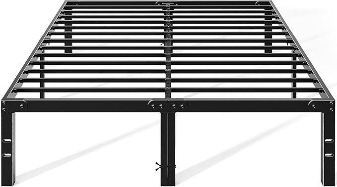 OLIXIS Metal King Bed Frame - 14in High with Storage Space, No Box Spring Needed with Sturdy Steel Slat Support, 2200LBS Heavy Duty for Easy Assembly, Black for Bedroom