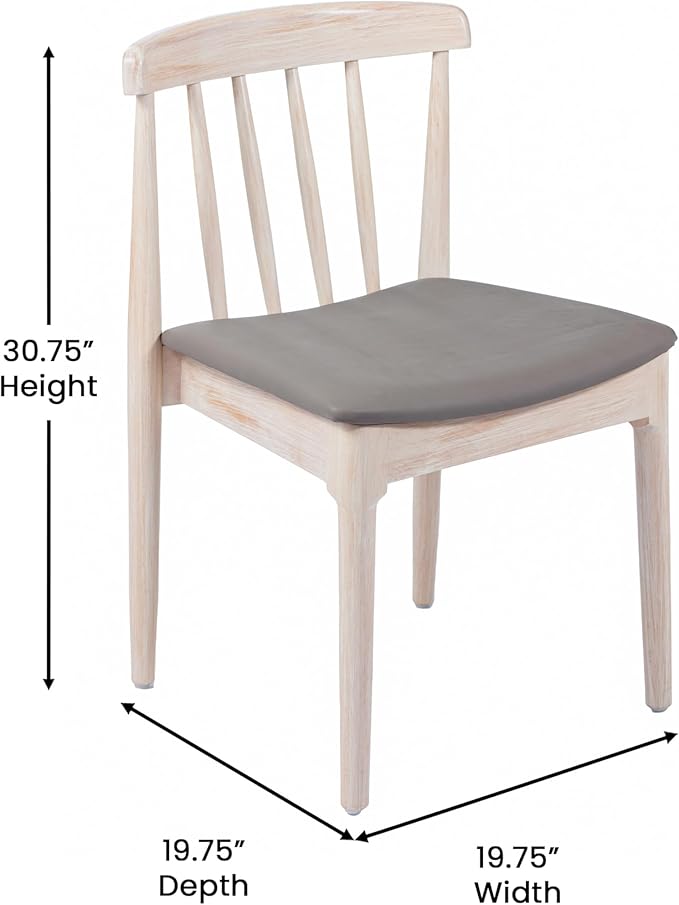 Flash Furniture Chester Solid Wood Dining Chair, Commercial Grade Restaurant Chair with Curved Spindle Backrest and Vinyl Padded Seat, Set of 2, Antique White/Beige