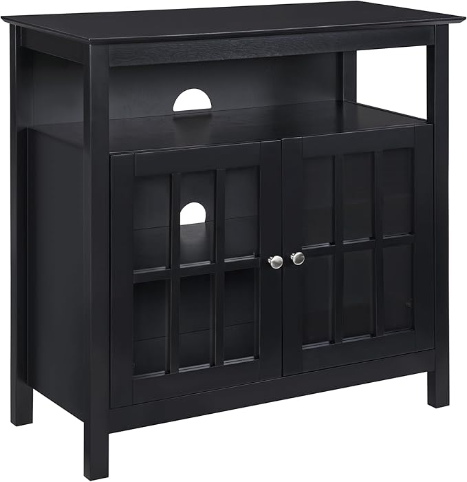 Convenience Concepts Big Sur Highboy TV Stand 36" - Modern Entertainment Center For TVs up to 40", Storage Cabinet for Dining, Living Room, & Entryway, Console Hall Table with Shelves, Black