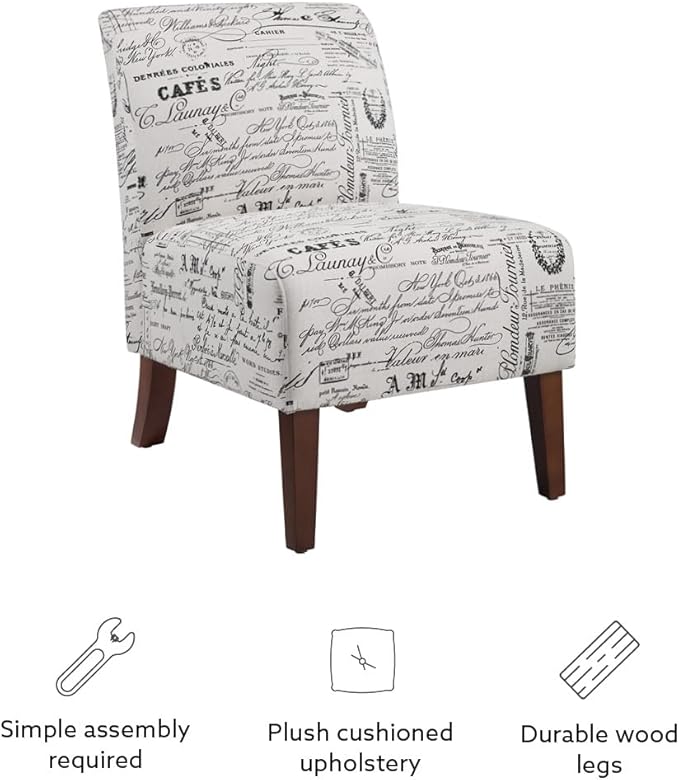 Lily Linen Script Accent Chair with Dark Walnut Legs by Linon