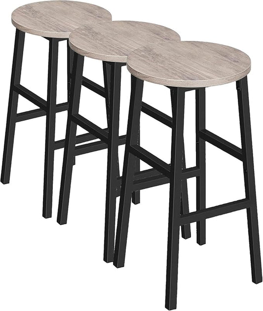 Bar Stools, Set of 2 Round Bar Chairs with Footrest, 24.4 Inch Kitchen Breakfast Bar Chairs, Industrial Bar Stools, Easy Assembly, for Dining Room, Kitchen, Greige BAHG0201Z (Pack of 3)