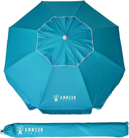 AMMSUN 6.5 Foot Heavy Duty Beach Umbrella for Sand with tilt Air Vent Sun Shelter, UV 50+ Protection Outdoor Sunshade Umbrella with Carry Bag for Patio Garden Beach Pool Backyard Sky Blue