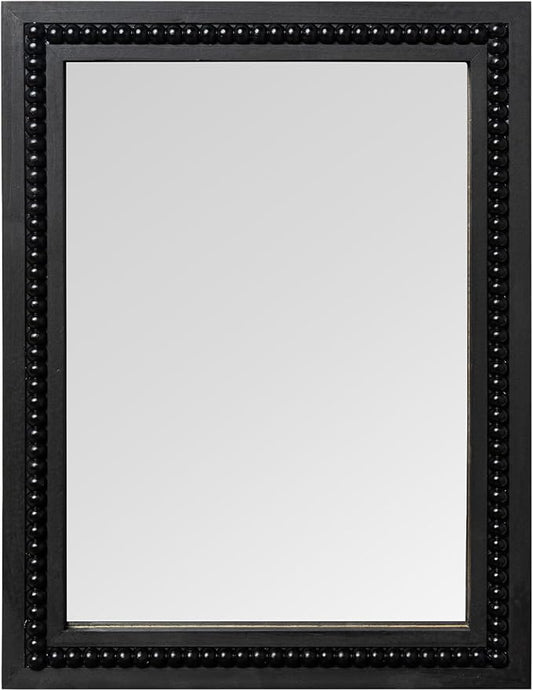 Black Wood Beaded Frame Wall Mount Mirror, 12 x 16 Inches Modern Farmhouse Real Glass Horizontal/Vertical Hanging Mirror for Bathroom, Living Room, Entryway