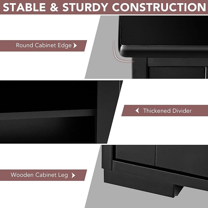 Graffy Kitchen Sideboard, Storage Buffet Cabinet W/ 2 Sliding Doors & Adjustable Shelf, Wooden Buffet Table for Stack or Side-to-Side Use, Ideal for Living Room, Entryway, 42" x 13" x 24.5" (Black)
