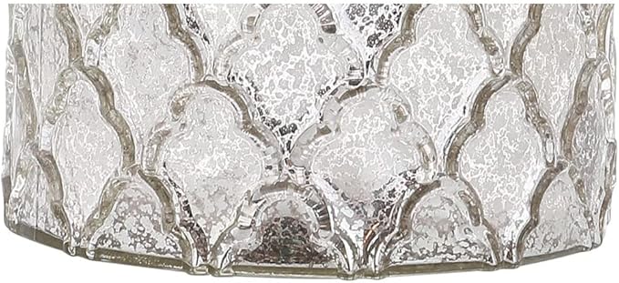 JONATHAN Y 24.5" Alvord Mercury Silver Quatrefoil Glass Table Lamp Set of 2, Contemporary Nightstand Lamps with Grey Linen Drum Shade, UL Listed, LED Bulbs Included JYL1075A-SET2