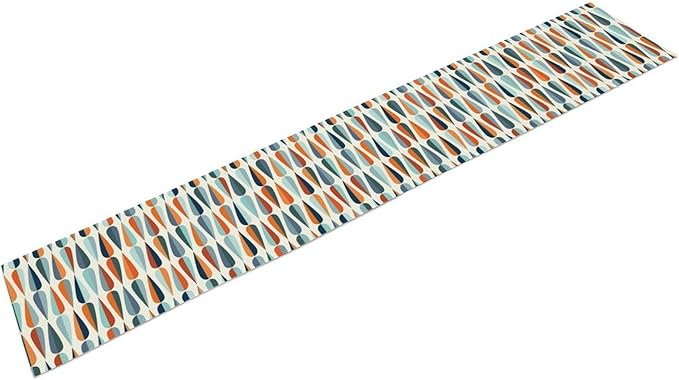 Modern Mid Century Table Runne Retro Blue Orange Grey Water Droplets Geometric Table Runner for Kitchen Dining Room Dining Table Decoration 13x36in