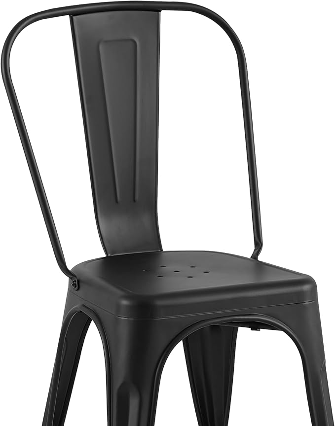 AC Pacific Stackable Metal Dining Chairs Set of 2 for Indoor and Outdoor Use, Durable Stacking Seat, Farmhouse Kitchen, Bar, Patio, Bistro, Cafe, Industrial Style, 2pcs, Matte Black