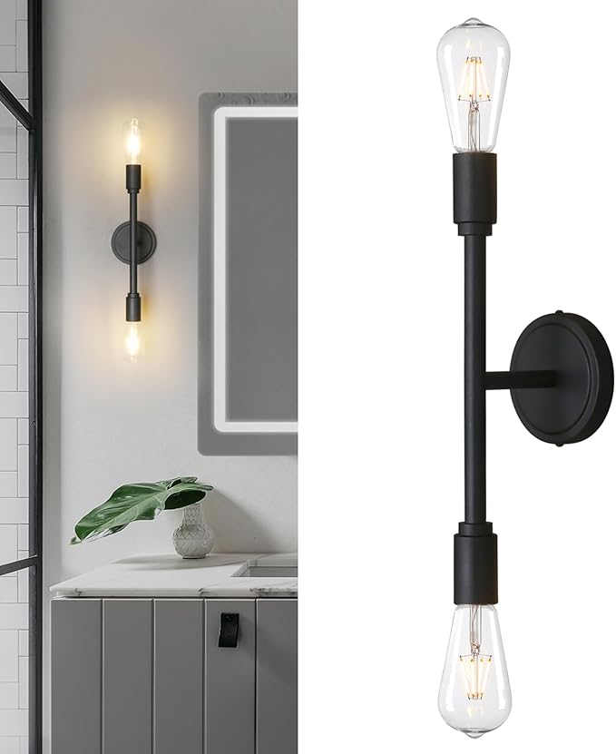 Phansthy 2 Light Vanity Light Matte Black Double Sconce Light for Hallway Kitchen Bathroom (Black)