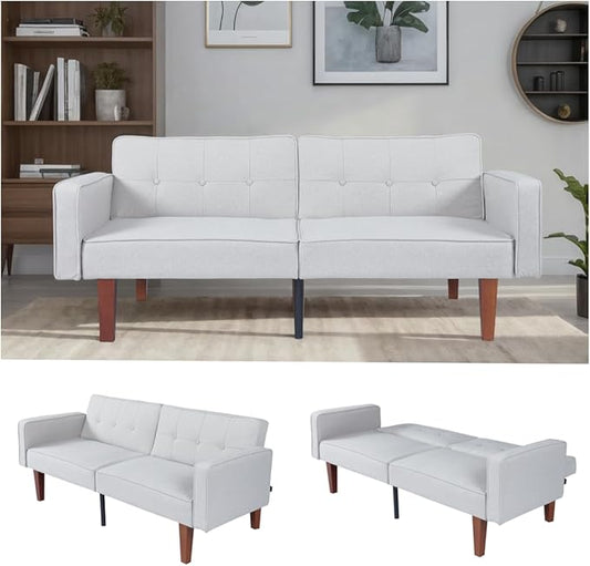 Adjustable Backrest Convertable Sofa, Modern Fabric 2-Seat Futon Sofa, Convertible Fabric Sleeper Couch with Armrests, Couch for Living Room Home Office Spaces, Grey