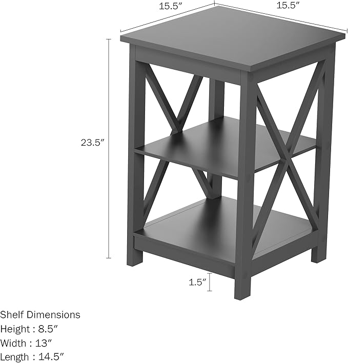 Lavish Home Wooden End Table - Modern Style Sofa Side Table with X-Leg Design and Two Shelves - Small Furniture for Living Room or Bedroom (Gray)