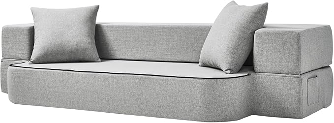 SUYOLS 2-in-1 Folding Sofa Bed with Pillows - Folding Chair Floor Couch & Sleeping Mattress - Washable Cover & Memory Foam Sleeper Chair for Living Room/Guest Room/Apartment/Loft, Light Gray, Twin XL