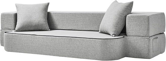 SUYOLS 2-in-1 Folding Sofa Bed with Pillows - Folding Chair Floor Couch & Sleeping Mattress - Washable Cover & Memory Foam Sleeper Chair for Living Room/Guest Room/Apartment/Loft, Light Gray, Twin XL