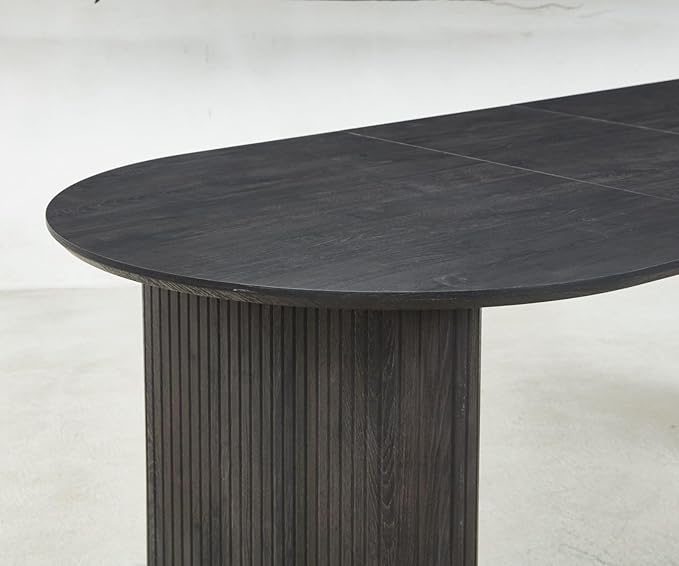 Ball & Cast 59.06"-90.55" Extendable Dining Table for 4-6,Modern Kitchen Oval Dinner Table with Removable Leaves Space Saving,Dining Room Table with Wood Strip Base for Kitchen Living Room,Black