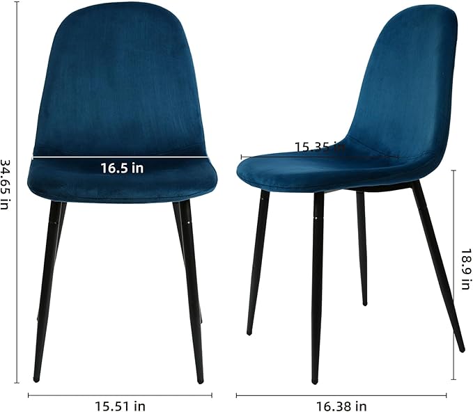 CangLong Modern Velvet Chairs with Metal Legs for Living, Bedroom, Restaurant, Dining Room, Set of 2, Dark Blue