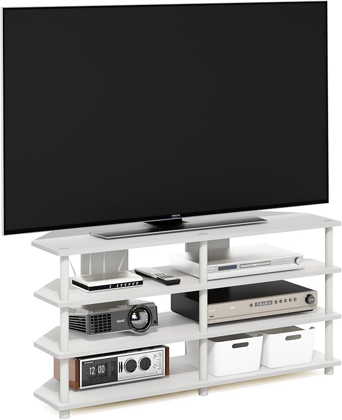 Furinno ECON TV Stand, 4-Tier Corner Entertainment Center, TV Console for TV up to 55 Inch, Easy Assembly, for Living Room, Bedroom, White