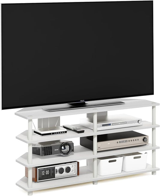 Furinno ECON TV Stand, 4-Tier Corner Entertainment Center, TV Console for TV up to 55 Inch, Easy Assembly, for Living Room, Bedroom, White