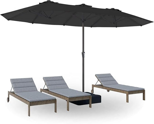 PatioKingdom 15FT Large Patio Umbrella with Base, Double Sided Rectangular Outdoor Umbrella with Sturdy Fiberglass Ribs, Market Umbrella for Pool,Garden,Backyard,Deck (Black, 15FT)