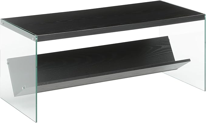 Convenience Concepts SoHo Glass Coffee Table 40" - Modern Living Room Table with Storage Shelf, Contemporary Coffee Table for Family Room, Black